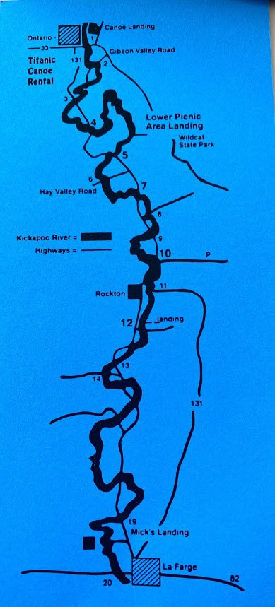 Kickapoo River Map for Canoe, Kayak, Tubing Dropoff & Pickup Kickapoo River Map for Canoe, Kayak, Tubing Dropoff & Pickup